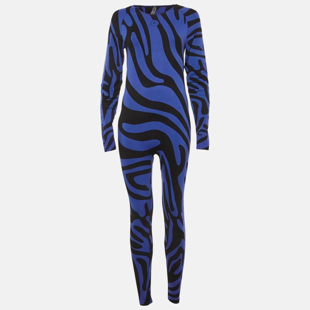 Stella Mccartney X Adidas Blue/black Jacquard Knit Open Back Jumpsuit Xl